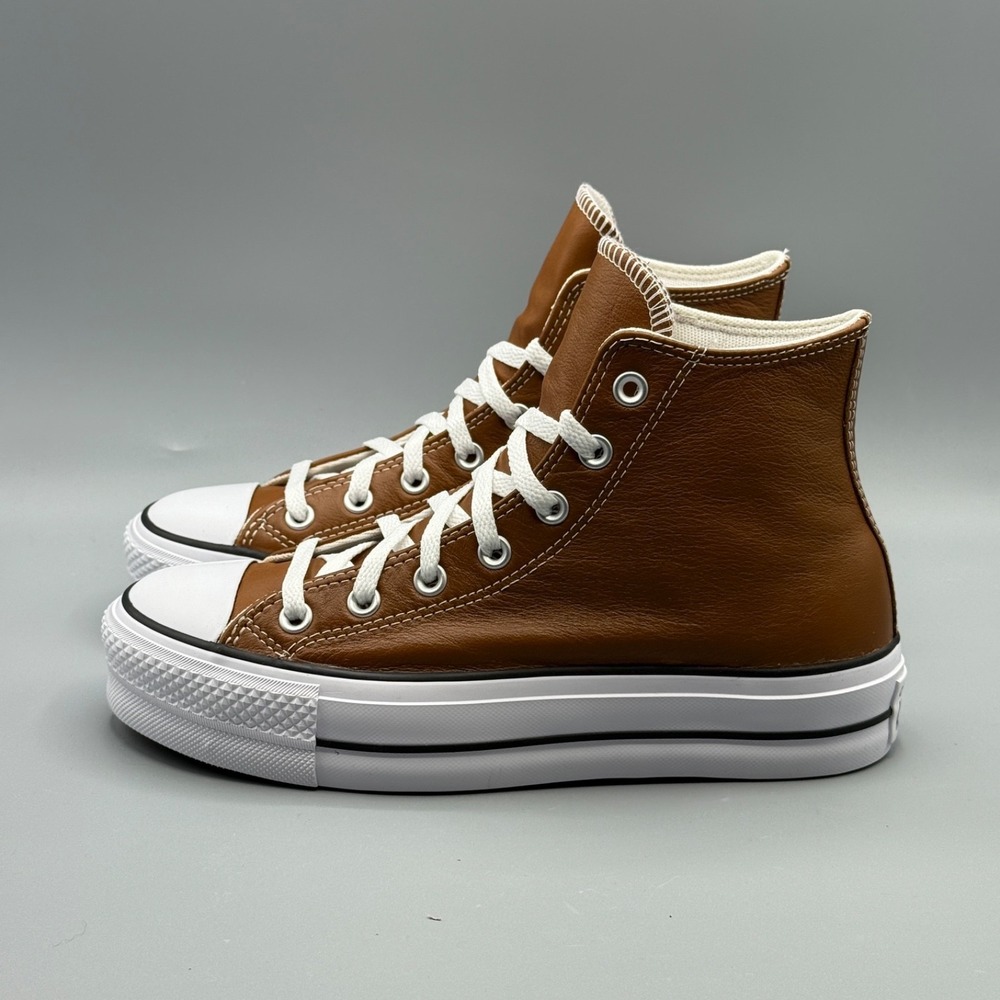 Converse Women's 5.5 Platform Sneakers Leather Brown CTAS Lift Hi A14907C - Picture 2 of 11